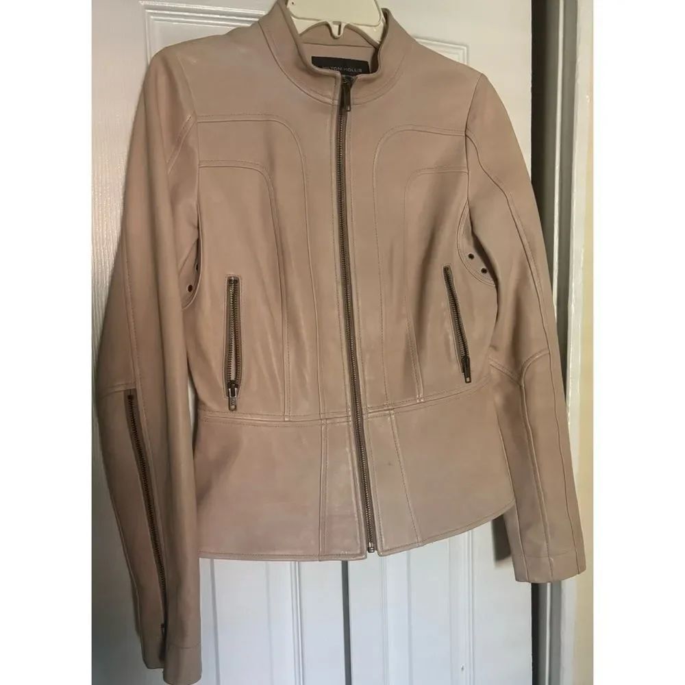 Hilton Hollis Lambskin Leather Moto Jacket in Blush Size 4